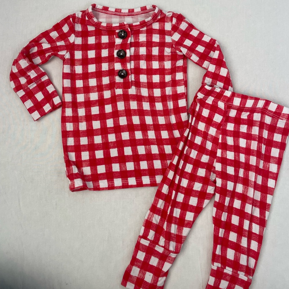 Gigi & Max Red and White Plaid Bamboo Two Piece Matching Layette Set
